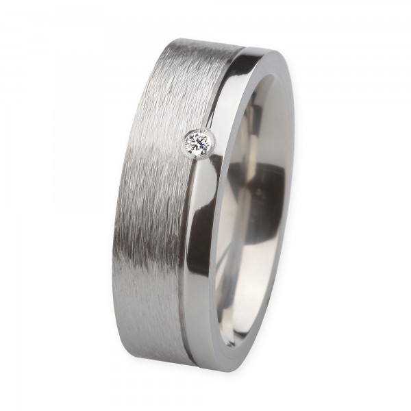 Ernstes Design Ring, Edelstahl poliert / geschliffen, 7 mm, Brillant TW/SI 0,02 ct., R222.7