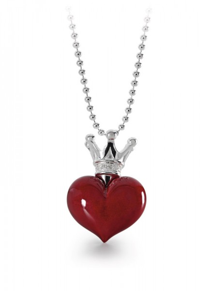 heartbreaker Herz mit Krone Anhänger für Halskette LD LP 51 Silber mit Zirkonia und Brandlack Rot