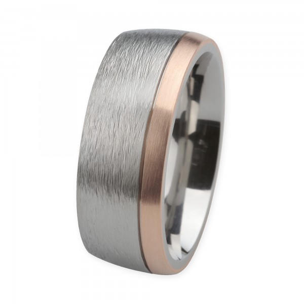 Ernstes Design Ring, Edelstahl geschliffen / 750er Roségold, 9 mm, R237.9