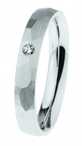 Ernstes Design Ring, Edelstahl matt / facettiert / poliert mit Brillant, R653