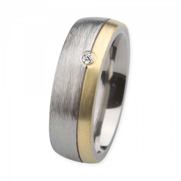 Ernstes Design Ring, Edelstahl geschliffen / 750er Gelbgold, 7 mm, R236.7