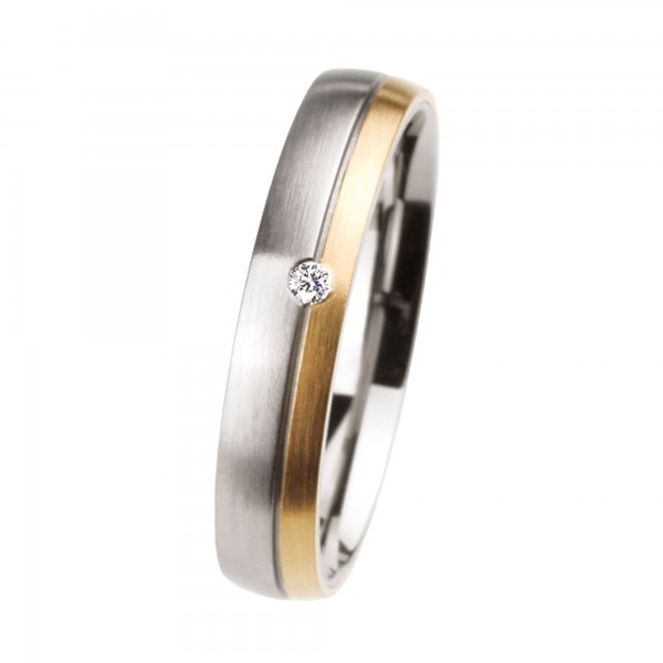 Ernstes Design Ring, Edelstahl matt / 750er Gelbgold / Brillant, 4 mm, R110
