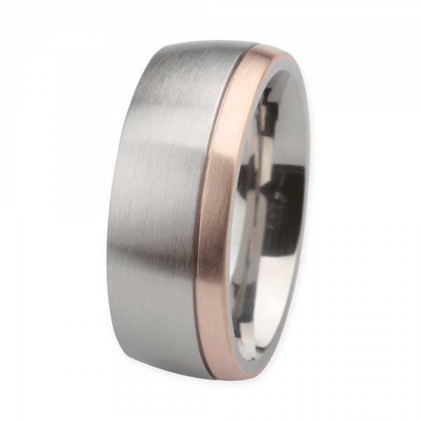 Ernstes Design Ring, Edelstahl matt / 750er Roségold, 9 mm, R231.9